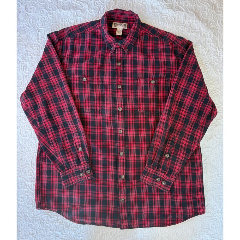 Duluth Trading Co Mens XL Tall Free Swingin Flannel Shirt Red Black Plaid Cotton